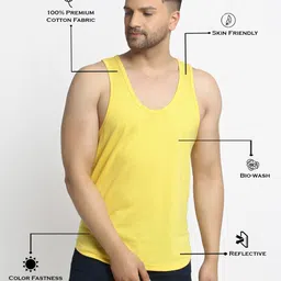 friskers Men Pack Of 2 Black & Yellow Cotton Anti-Bacterial Innerwear Vest image 5