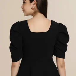 Mast & Harbour Women Solid Round Neck Puff Sleeve Top Pack of 2 image 4