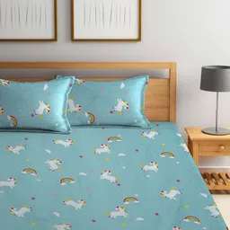 Myntra Elegant Homes Blue & White Printed Fitted 300 TC King Bedsheet Set 2.50m x 2.25m image 3