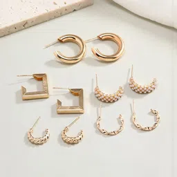 Zaphariq Set Of 5 Gold-Plated Pearls Beaded Circular Half Hoop Earrings image 2