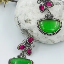 BLACKBOX Artificial Stones-Studded Leaf Shaped Oxidized Drop Earrings-picture-35