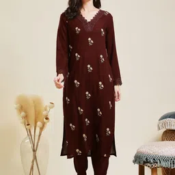 MOKOSH Women Floral Embroidered Regular Thread Work Kurta with Trousers-picture-14