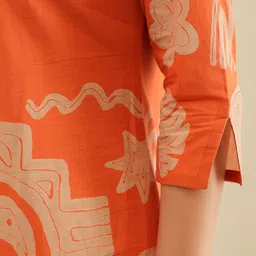 JISORA Women's Orange Printed Cotton Top With Trousers Co-Ord Set image 5