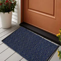 Status Blue Woven Design Cotton Anti-Slip Doormats- 38 X 58 CM-picture-13