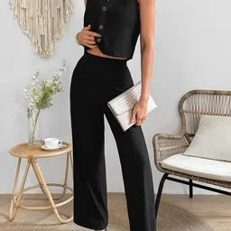 stylecast x revolte StyleCast Black Solid V-Neck Waistcoat with Trousers Co-Ords image 2