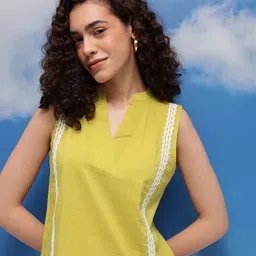 CORSICA Mandarin Collar Lace Inserts Top-image-3