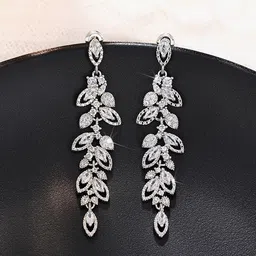 Peora Silver Plated Cubic Zirconia Studded Floral Drop Earrings image 2