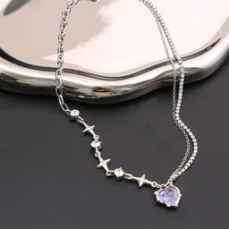 FIMBUL Stainless Steel Heart & Star Charm Stone-Studded Layered Necklace-picture-26