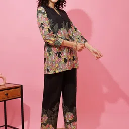 SHEETAL Associates Floral Printed Notch Neck Top With Trousers image 3