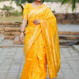 Moda Rapido Woven Design Zari Silk Blend Handloom Banarasi Saree-picture-22