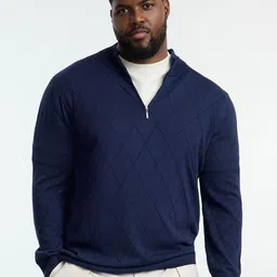 Trendyol Men Argyle Printed Mock Collar Long Sleeve Pullover Sweater-picture-20