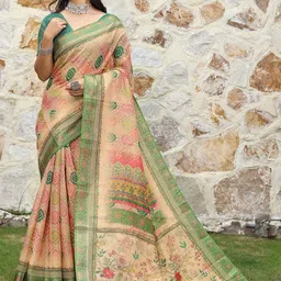 Mitera Floral Printed Cotton Tissue Shimmer Saree image 2