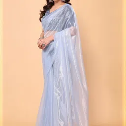 PATLANI STYLE Woven Design Net Saree With Embroidery Silk Unstitched Blouse Piece image 3