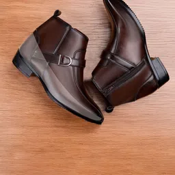 Bxxy Men 9 Cm Hidden Height Increasing Block-Heeled Buckle And Zip Formal Boot-image-24