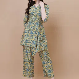 Moda Rapido Floral Printed Lapel Tunic With Trousers-image-73