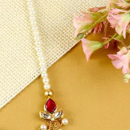 Asthetika Kids Girls Gold-Plated Kundan Studded Maang Tikka Head Jewellery-image-49