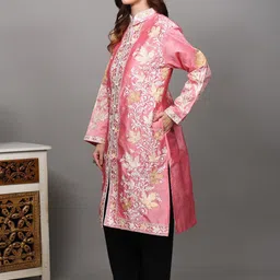 Exotic India Women Floral Longline Tailored Jacket with Embroidered image 2