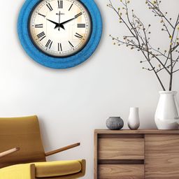 OLIVE TREE Blue & White Wooden Round Analogue Wall Clock-picture-31
