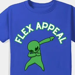 KAVEE Pure Cotton Half Sleeves Flex Appeal Text Printed Bio Washed Tee - Royal Blue image 3