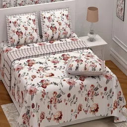 Myntra Elegant Homes Brown & Brown Floral 250 TC King Bedsheet with 2 Pillow Covers-image-32