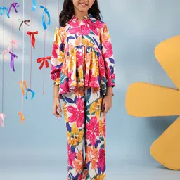 Rain & Rainbow Girls Floral Printed Shirt Collar Tunic With Trouser-picture-23