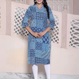 Jevi Prints Geometric Printed V-Neck Pure Cotton Straight Kurta-picture-37