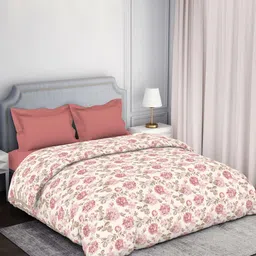 SPACES Pink & White Floral Printed 144 TC  Pure Cotton Double Bed Comforter image 2