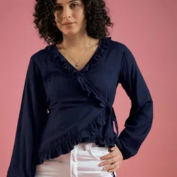 Mayra Women Solid Ruffles Wrap Top-picture-42