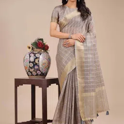 HERE&NOW Checked Organza Handloom Saree-picture-33