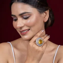 Niscka Gold-Plated American Diamond Studded Finger Ring image 2