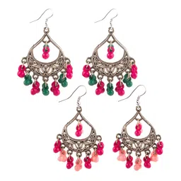 Creative Frogs Set Of 2 Silver Plated Beaded Oxidised Crescent Shaped Chandbalis-image-97