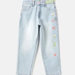 United Colors of Benetton Girls Relaxed Fit Light Fade Embroidered Jeans-image-48