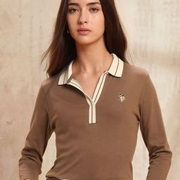 U.S. Polo Assn. Women Brand Logo Embroidered Polo Collar Pure Cotton Regular Fit T-shirt-picture-21