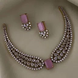 D Rio Fashions Gold-Plated CZ-Studded Necklace & Earrings-picture-30