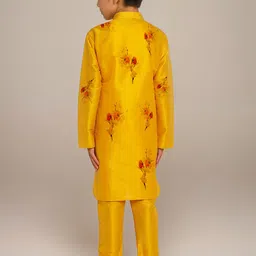 DEVOILER Boys Floral Printed Dupion Silk Straight Kurta with Churidar image 4