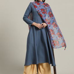 anouk rustic Anouk Round Neck Long Sleeves Anarkali Kurta With Georgette Dupatta-picture-24