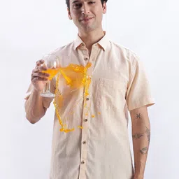 TURMS Men Stain And Water Repellent Anti Odor Button Down Collar Kansas Linen Solid Shirt-image-66