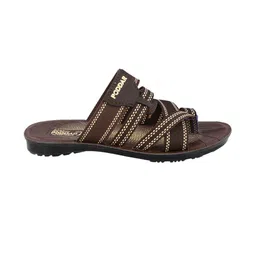 Poddar Men Brown Slip-On Toe-Ring Criss-Cross Textured Straps Slippers image 3