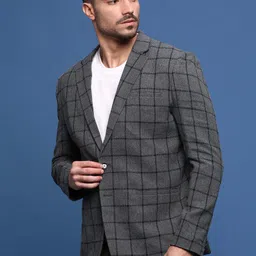showoffff Men Checkered Single Breasted Casual Blazer image 4