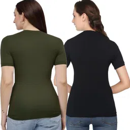 shaun Pack of 2 Women Self Design Round Neck Polyester Multicolor T-Shirt-picture-20