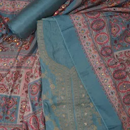 Desi FusionFloral Woven Design Sequinned Unstitched Dress Material-image-15