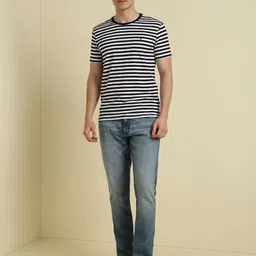 Allen Solly Men Striped Round Neck Cotton T-shirt image 2