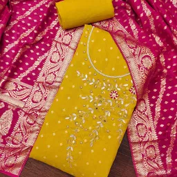 MANVAA Woven Design Beads & Stones Unstitched Dress Material image 3