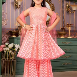 Aarika Girls Embroidered Empire Sequinned Kurta with Sharara & With Dupatta-picture-36