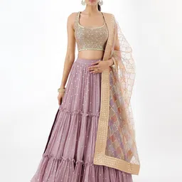 DIVASTRI Embroidered Sequinned Semi-Stitched Lehenga & Unstitched Blouse With Dupatta-image-28