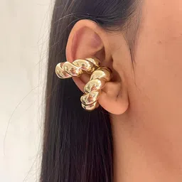 ISHKAARA 1 Pair of Gold Twisted Chunky Circular Ear Cuff Earrings image 3