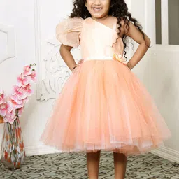 Toy Balloon kids Girls Self Design Tie-Ups Fit And Flare Knee Length Dress-image-77