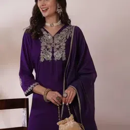 KALINI Women Ethnic Motifs Embroidered Sequinned Kurta with Trousers & Dupatta image 5