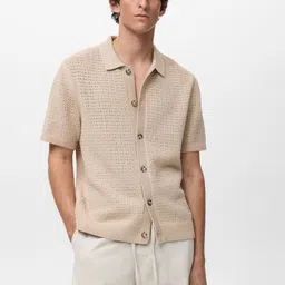 MANGO MAN Open Knit Semi Sheer Casual Shirt-picture-18