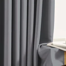 Aura Grey 2 Pieces Black Out Window Curtains image 5